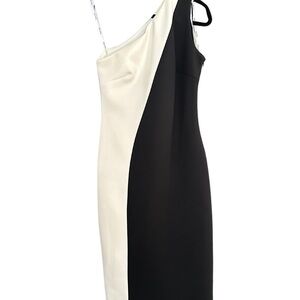 Elegant Black and White One-Shoulder Dress